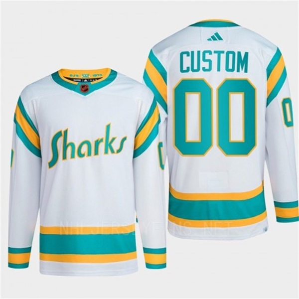 Men's San Jose Sharks Custom White 2022 Reverse Retro Primegreen Jersey