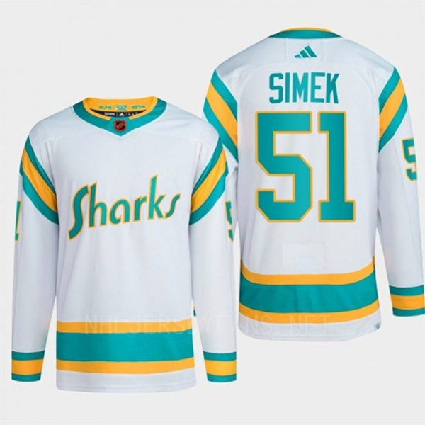 Men's San Jose Sharks #51 Radim Simek White 2022 Reverse Retro Primegreen Jersey
