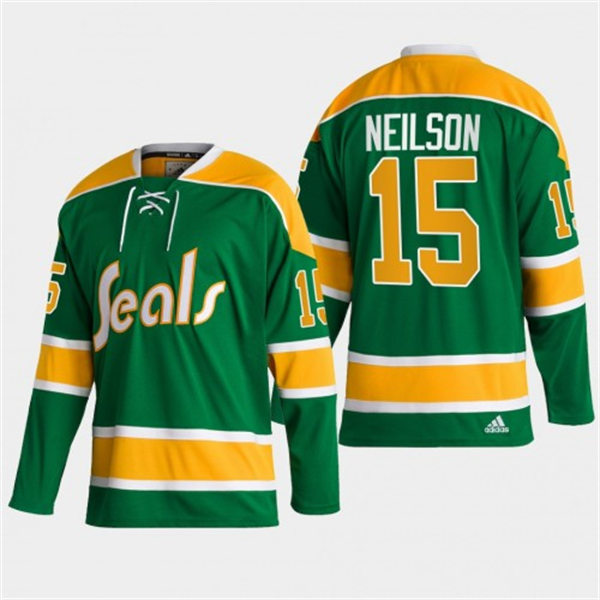 Men's California Golden Seals #15 Jim Neilson adidas Green Team Classics Jersey