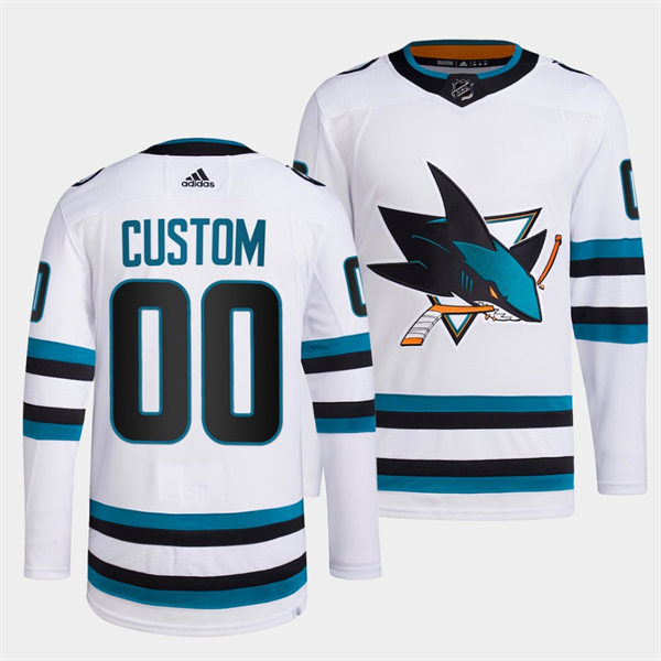 Mens Youth San Jose Sharks Custom Adidas 2022-23 Uniform White Away Jersey