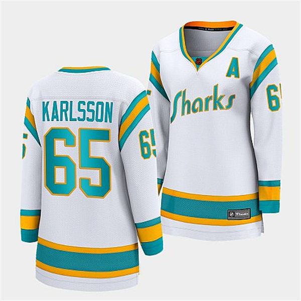 Womens San Jose Sharks #65 Erik Karlsson White 2022 Reverse Retro Jersey