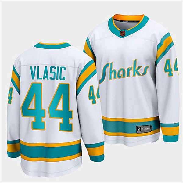 Mens San Jose Sharks #44 Marc-Edouard Vlasic White 2022 Reverse Retro Primegreen Jersey