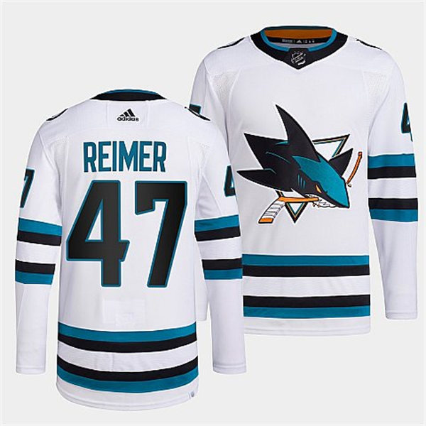 Mens San Jose Sharks #47 James Reimer 2022-23 White Away Authentic Player Jersey