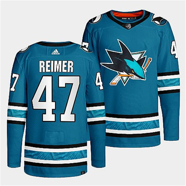 Mens San Jose Sharks #47 James Reimer 2022-23 Teal Home Authentic Player Jersey