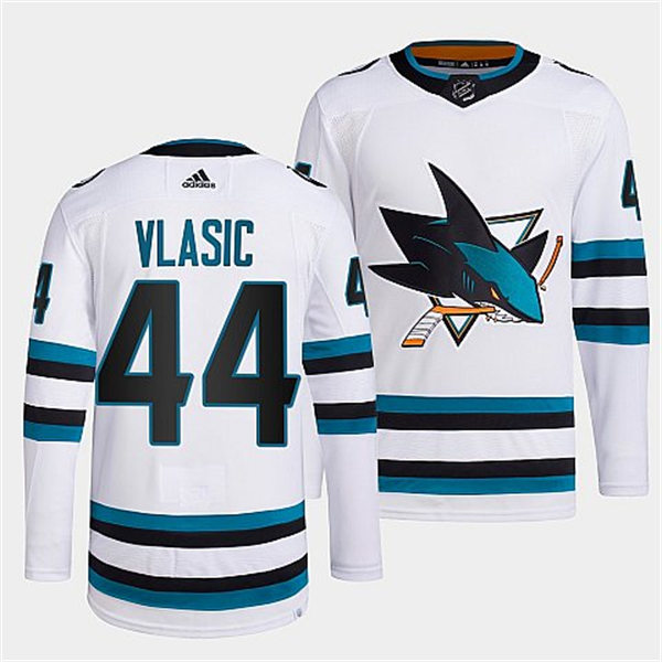 Mens San Jose Sharks #44 Marc-Edouard Vlasic 2022-23 White Away Authentic Player Jersey