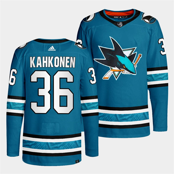 Mens San Jose Sharks #36 Kaapo Kahkonen 2022-23 Teal Home Authentic Player Jersey