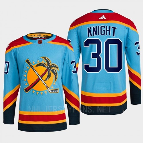 Men's Florida Panthers #30 Spencer Knight Light blue 2022 Reverse Retro Primegreen Jersey