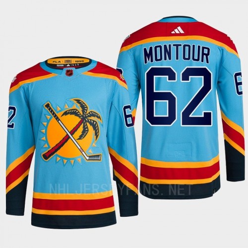 Men's Florida Panthers #62 Brandon Montour Light blue 2022 Reverse Retro Primegreen Jersey