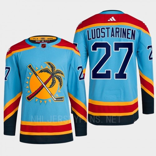 Men's Florida Panthers #27 Eetu Luostarinen Light blue 2022 Reverse Retro Primegreen Jersey