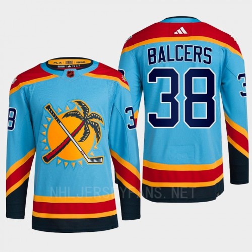 Men's Florida Panthers #38 Rudolfs Balcers Light blue 2022 Reverse Retro Primegreen Jersey