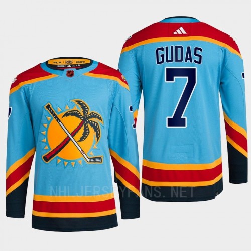 Men's Florida Panthers #7 Radko Gudas Light blue 2022 Reverse Retro Primegreen Jersey