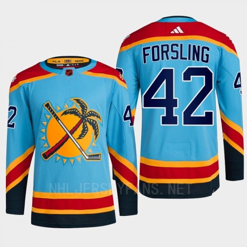 Men's Florida Panthers #42 Gustav Forsling Light blue 2022 Reverse Retro Primegreen Jersey