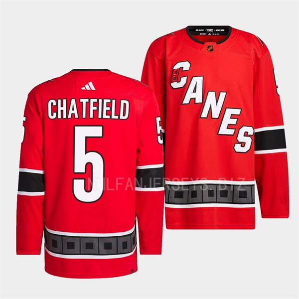 Men's Carolina Hurricanes #5 Jalen Chatfield Red 2022 Reverse Retro Primegreen Jersey