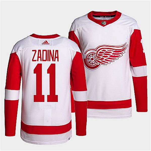 Men's Detroit Red Wings #11 Filip Zadina Adidas White Away Player Jersey