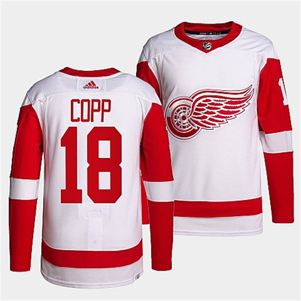 Men's Detroit Red Wings #18 Andrew Copp Adidas White Away Player Jersey
