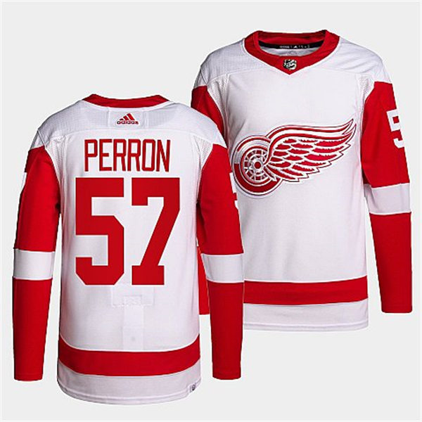 Men's Detroit Red Wings #57 David Perron Adidas White Away Player Jersey