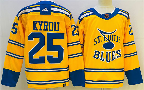 Mens St. Louis Blues #25 Jordan Kyrou Yellow 2022 Reverse Retro Primegreen Jersey