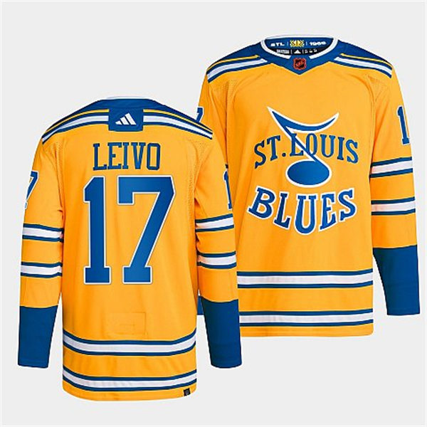 Mens St. Louis Blues #17 Josh Leivo Yellow 2022 Reverse Retro Primegreen Jersey