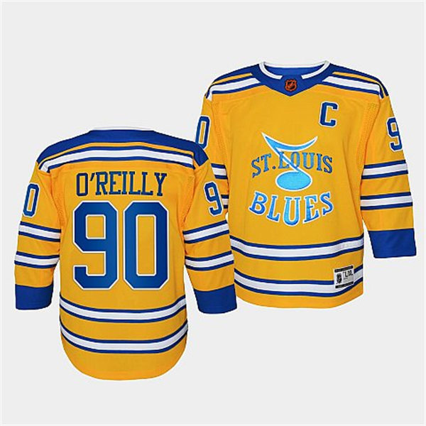 Youth St. Louis Blues #90 Ryan O'Reilly Yellow 2022 Reverse Retro Jersey
