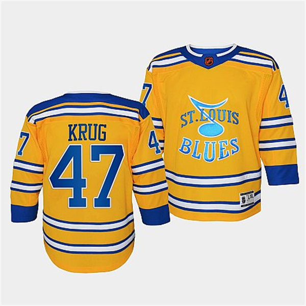 Youth St. Louis Blues #47 Torey Krug Yellow 2022 Reverse Retro Jersey