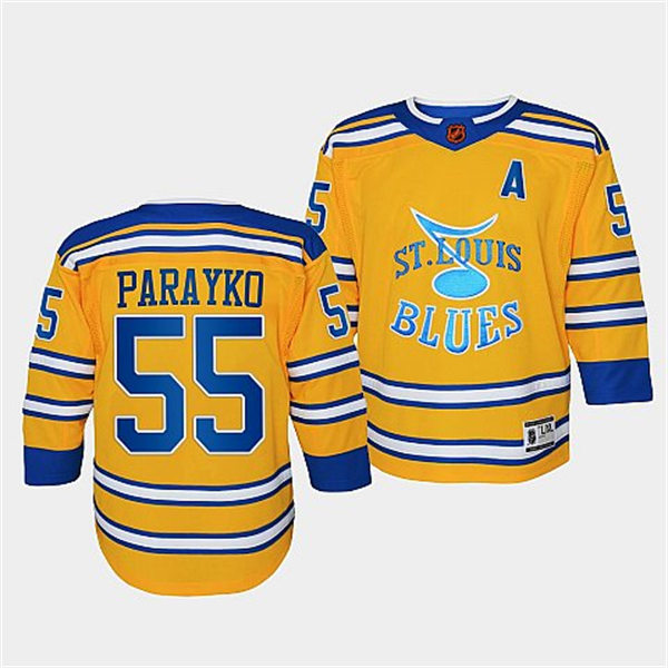 Youth St. Louis Blues #55 Colton Parayko Yellow 2022 Reverse Retro Jersey