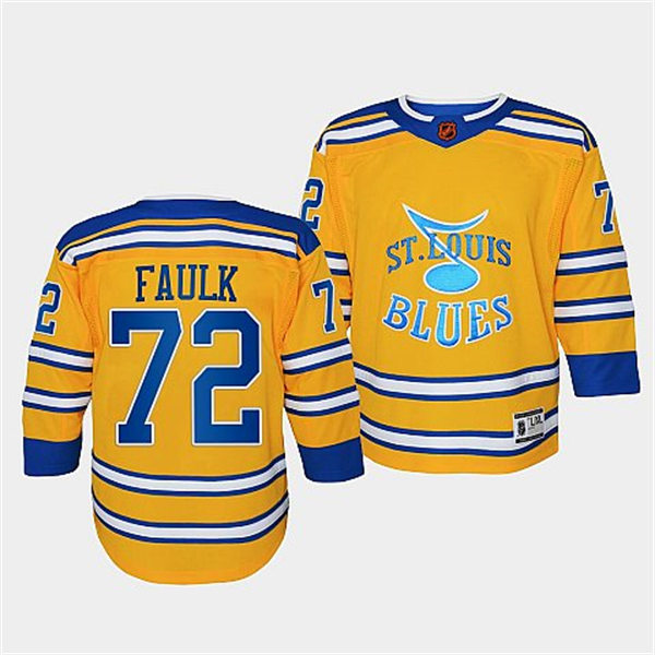 Youth St. Louis Blues #72 Justin Faulk Yellow 2022 Reverse Retro Jersey