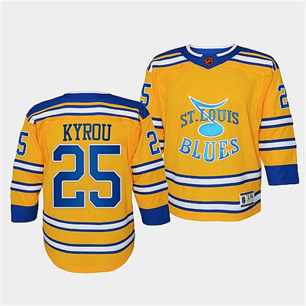 Youth St. Louis Blues #25 Jordan Kyrou Yellow 2022 Reverse Retro Jersey