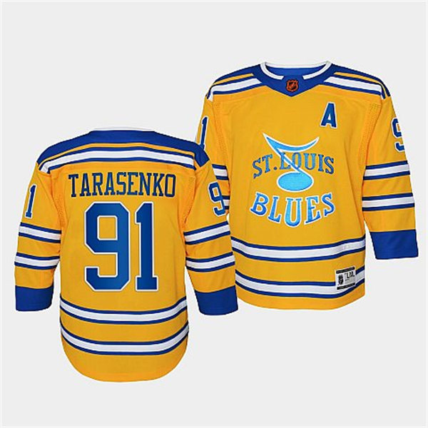 Youth St. Louis Blues #91 Vladimir Tarasenko Yellow 2022 Reverse Retro Jersey