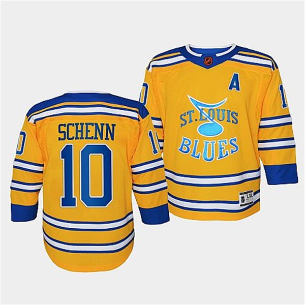 Youth St. Louis Blues #10 Brayden Schenn Yellow 2022 Reverse Retro Jersey