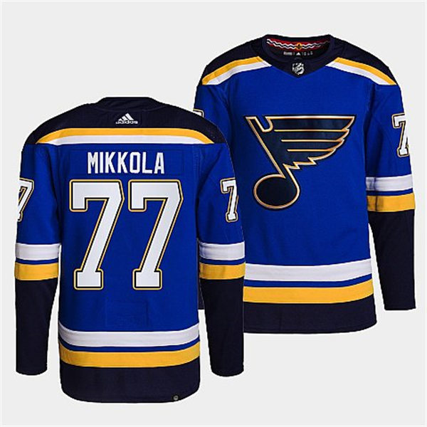 Mens St. Louis Blues #77 Niko Mikkola Home Blue Player Jersey