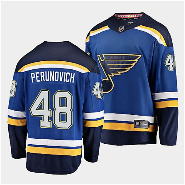 Mens St. Louis Blues #48 Scott Perunovich Home Blue Player Jersey