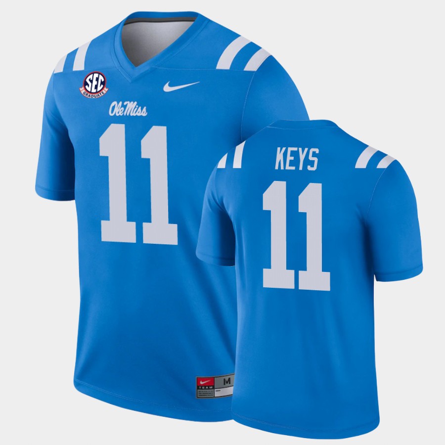 Mens Ole Miss Rebels #11 Austin Keys 2022 Blue College Football Game Jersey