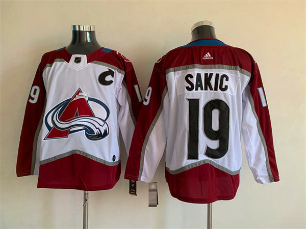 Men's Colorado Avalanche Retired Player #19 Joe Sakic Adidas White Navy Number previous Jersey