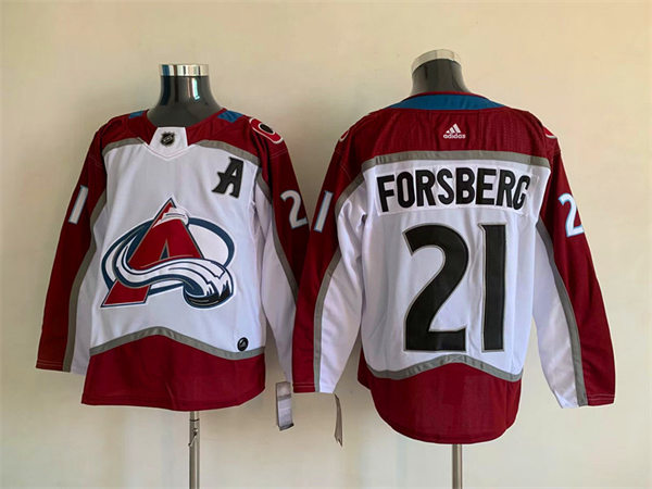 Men's Colorado Avalanche Retired Player #21 Peter Forsberg Adidas White Navy Number previous Jersey