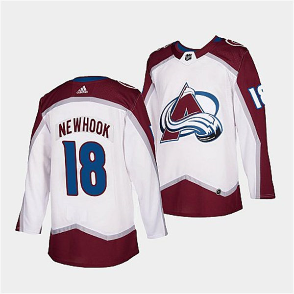 Men's Colorado Avalanche #18 Alex Newhook 2022 White Away Blue Number Premier Player Jersey