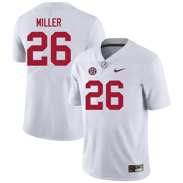 Mens Youth Alabama Crimson Tide #26 Jamarion Miller White College Football Game Jersey