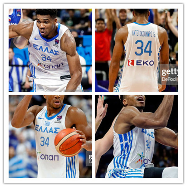 Mens Greece Basketball Team #34 Giannis Antetokounmpo Nike White 2022 Basketball Jersey