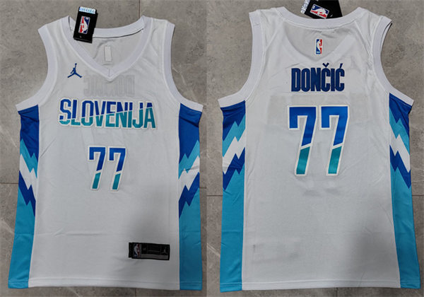 Mens Slovenia Basketball Team #77 Luka Doncic 2022 White Player Jersey