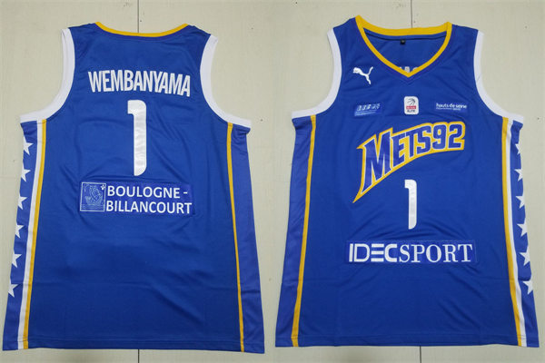 Mens Metropolitans 92 #1 Victor Wembanyama Blue Basketball Player Jersey