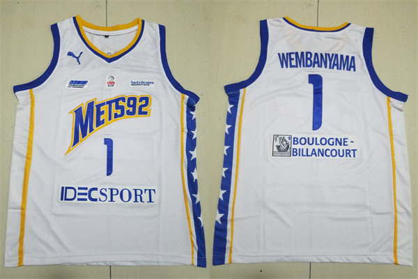 Mens Metropolitans 92 #1 Victor Wembanyama White Basketball Player Jersey