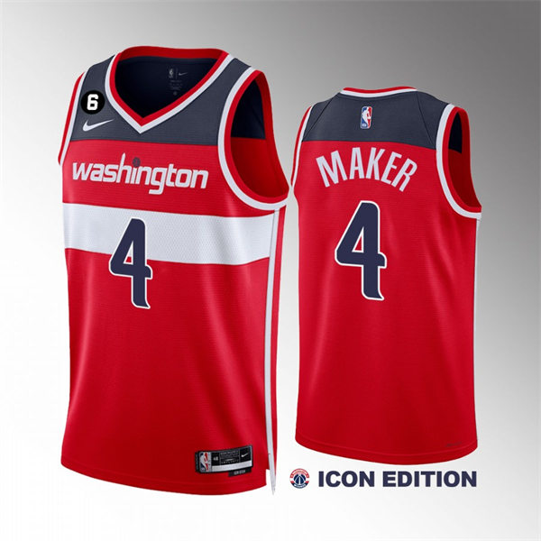 Mens Washington Wizards #4 Makur Maker Red 2022-23 Icon Edition Player Jersey