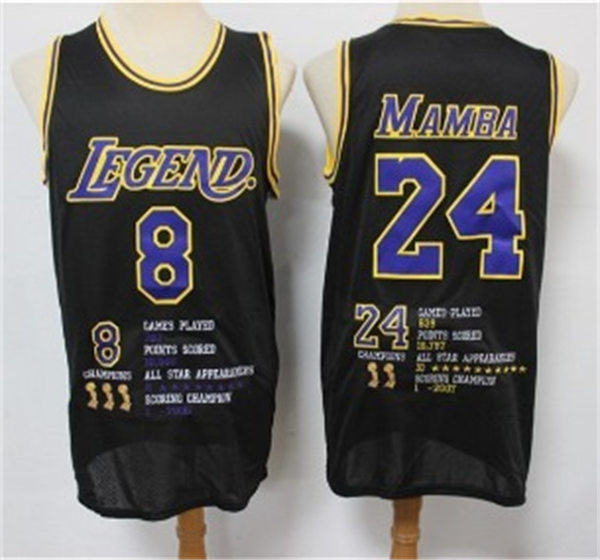 Men's Los Angeles Lakers #8 Font #24 Back Kobe Bryant Black Mamba Honor Black Jersey