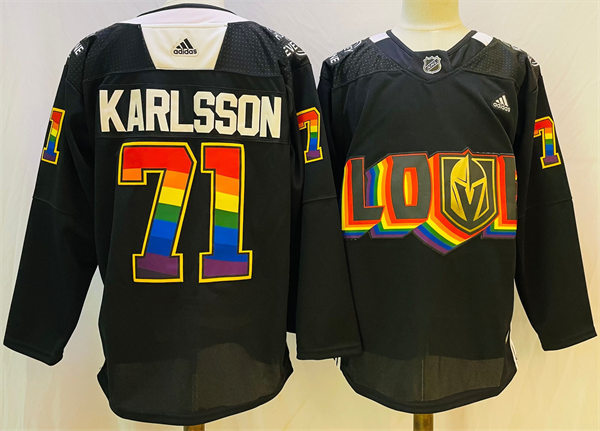 Mens Vegas Golden Knights #71 William Karlsson Black 2022 Pride Night special warmup Jersey