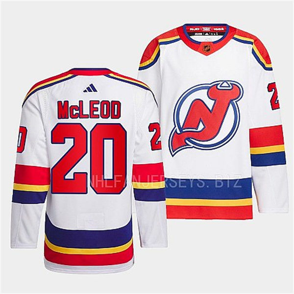 Mens New Jersey Devils #20 Michael McLeod White 2022 Reverse Retro Primegreen Jersey