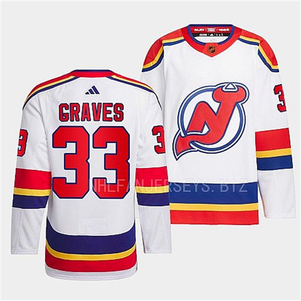 Mens New Jersey Devils #33 Ryan Graves White 2022 Reverse Retro Primegreen Jersey