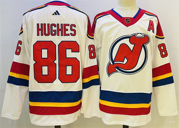 Mens New Jersey Devils #86 Jack Hughes White 2022 Reverse Retro Primegreen Jersey