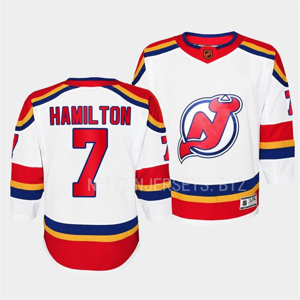 Youth New Jersey Devils #7 Dougie Hamilton White 2022 Reverse Retro Jersey