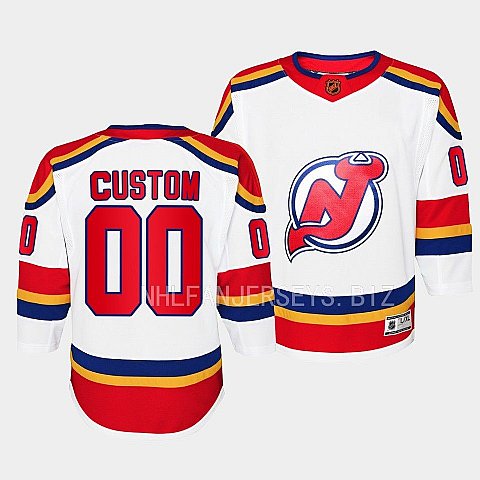 Youth New Jersey Devils Custom White 2022 Reverse Retro Primegreen Jersey