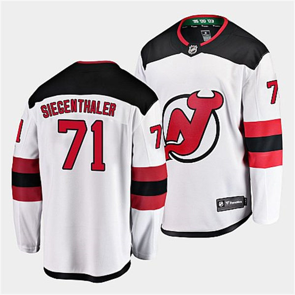 Mens New Jersey Devils #71 Jonas Siegenthaler Adidas White Away Player Jersey