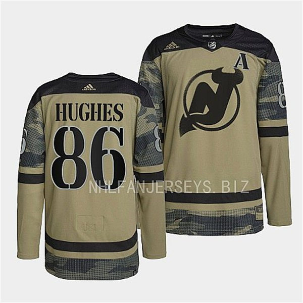 Mens New Jersey Devils #86 Jack Hughes Adidas Camo Military Appreciation Authentic Practice Jersey